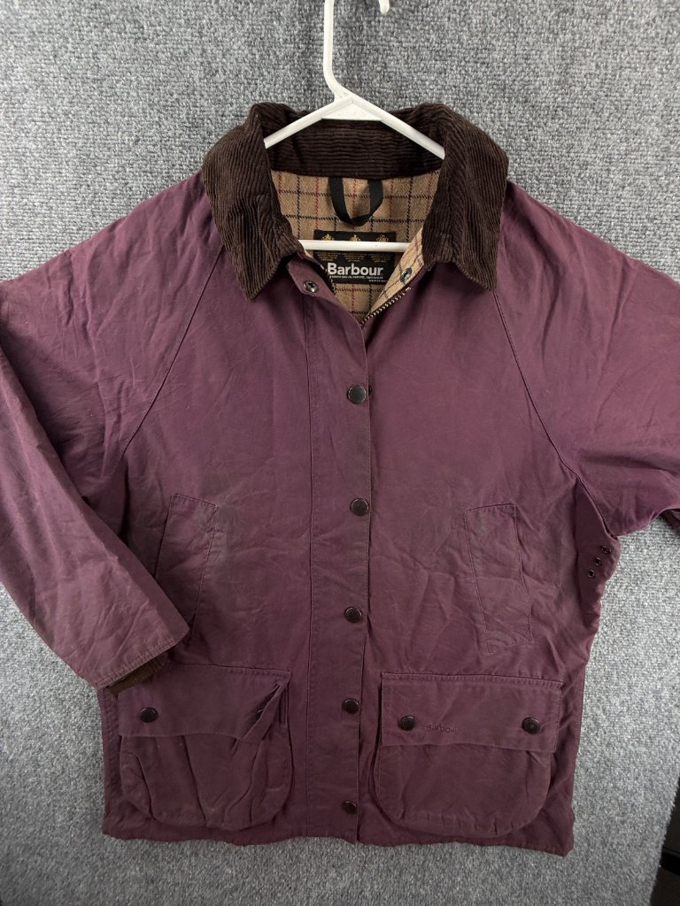 Barbour L99 Winter Bedale Wax Jacket Women Purple Zip Collared Lined Size 10 Us